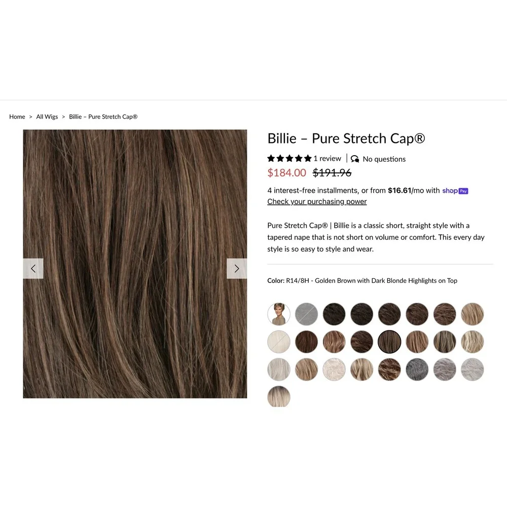 NEW Estetica Designs Billie Wig R14/8H Brown Blonde Highlighted Pure Stretch Cap